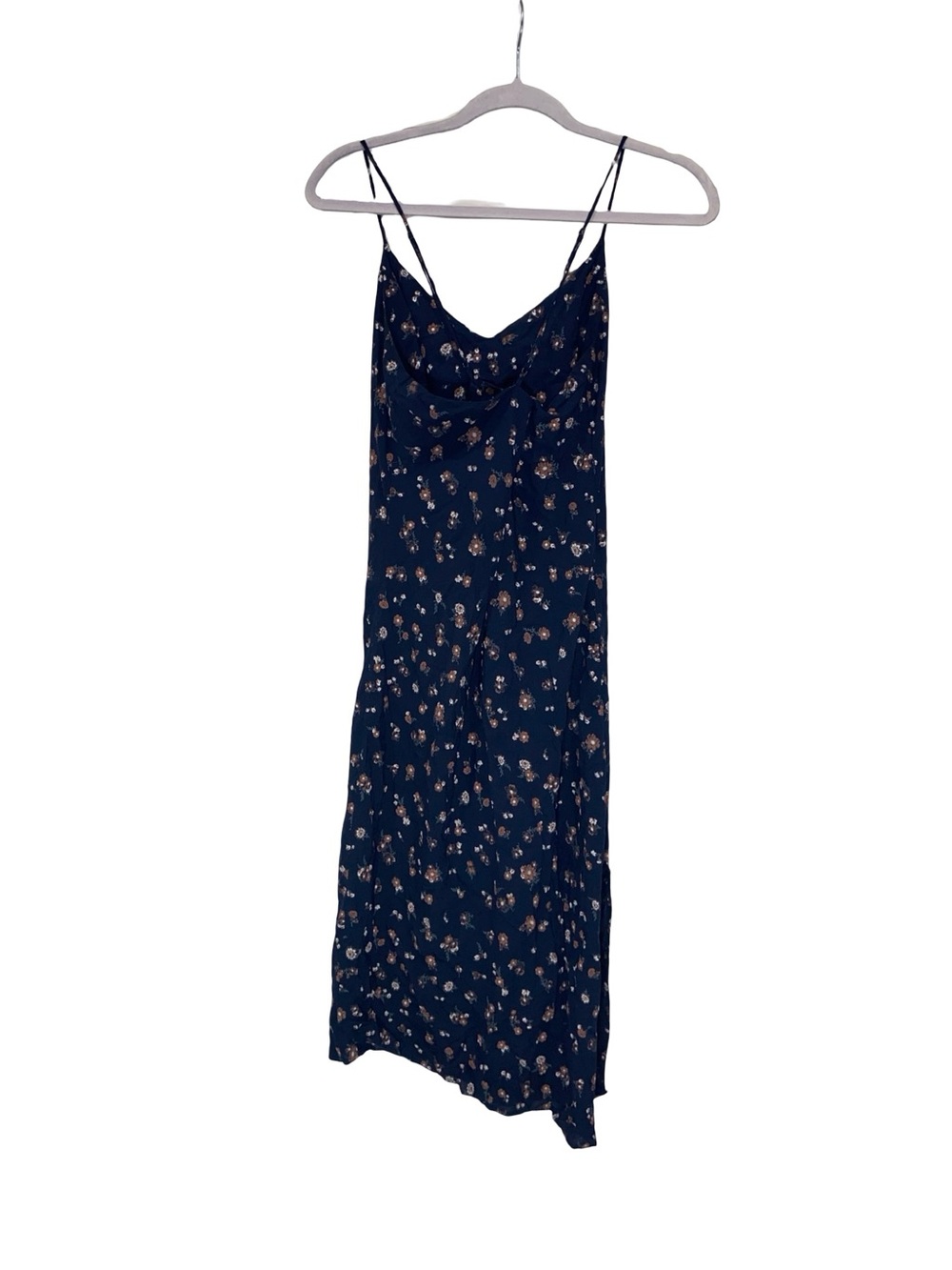Adriano Goldschmied Navy Floral V-Neck Midi Slip Dress with Cross Back - Picture 4 of 6